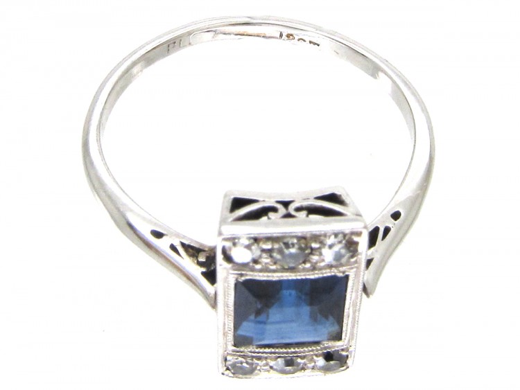 Art Deco Rectangular Sapphire & Diamond Ring