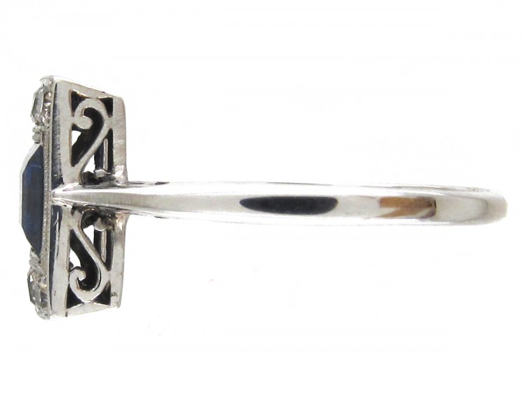 Art Deco Rectangular Sapphire & Diamond Ring