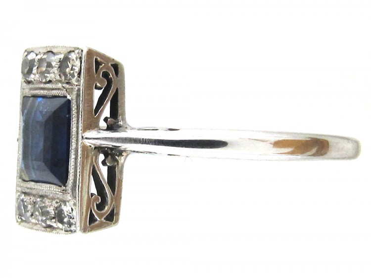Art Deco Rectangular Sapphire & Diamond Ring