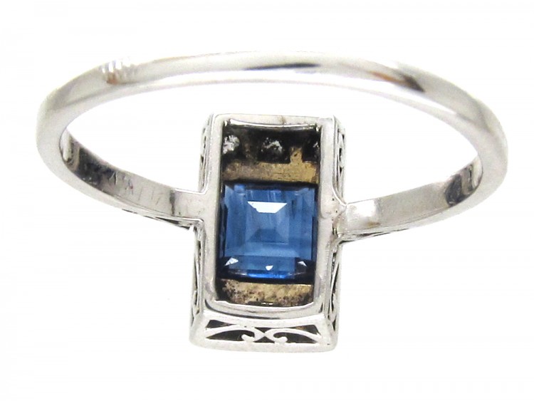 Art Deco Rectangular Sapphire & Diamond Ring