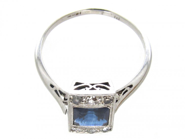 Art Deco Rectangular Sapphire & Diamond Ring