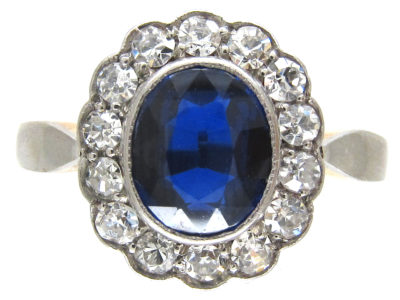 18ct Gold & Platinum Burma Sapphire & Diamond Cluster Ring