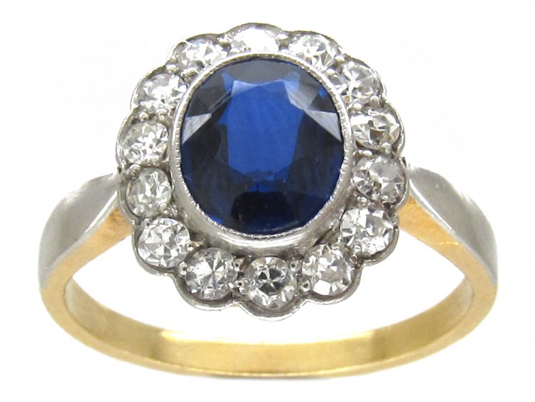18ct Gold & Platinum Burma Sapphire & Diamond Cluster Ring