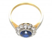 18ct Gold & Platinum Burma Sapphire & Diamond Cluster Ring
