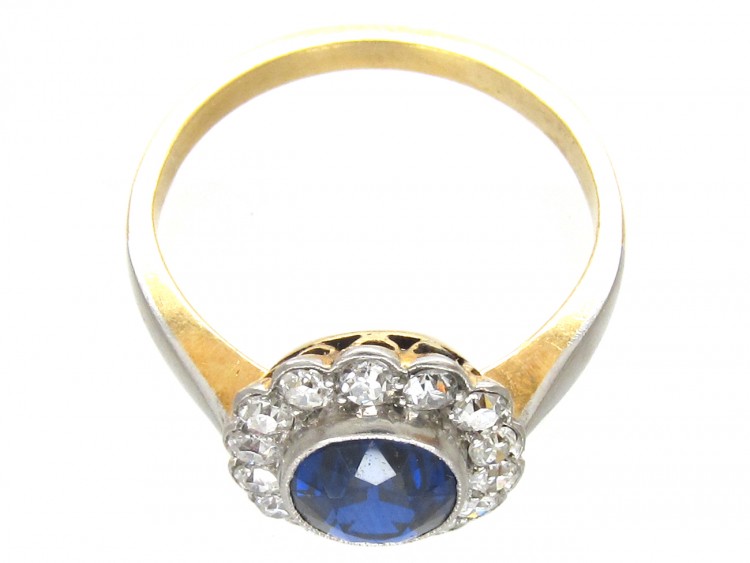 18ct Gold & Platinum Burma Sapphire & Diamond Cluster Ring