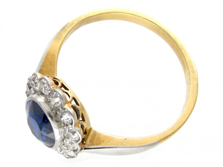18ct Gold & Platinum Burma Sapphire & Diamond Cluster Ring