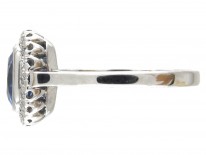 18ct White Gold Rectangular Ceylon Sapphire & Diamond Ring