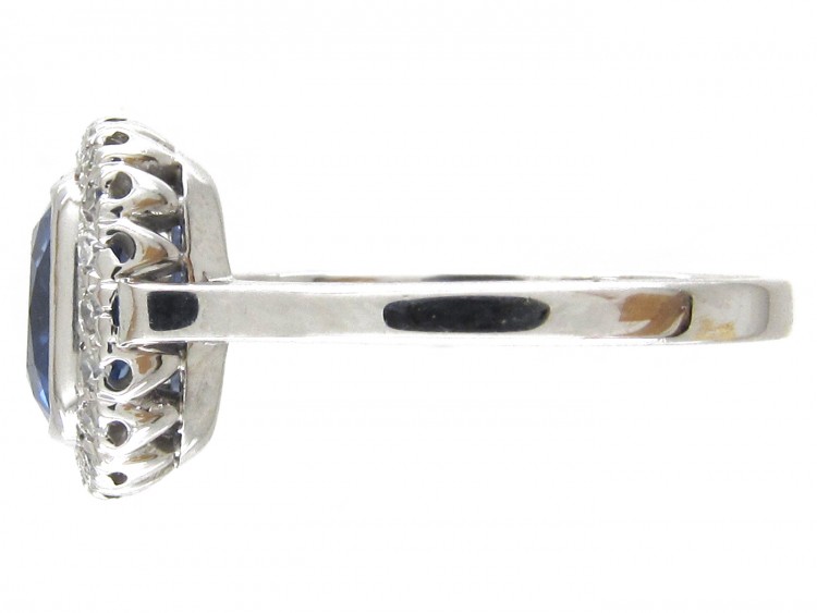 18ct White Gold Rectangular Ceylon Sapphire & Diamond Ring