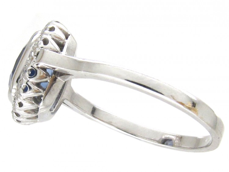 18ct White Gold Rectangular Ceylon Sapphire & Diamond Ring