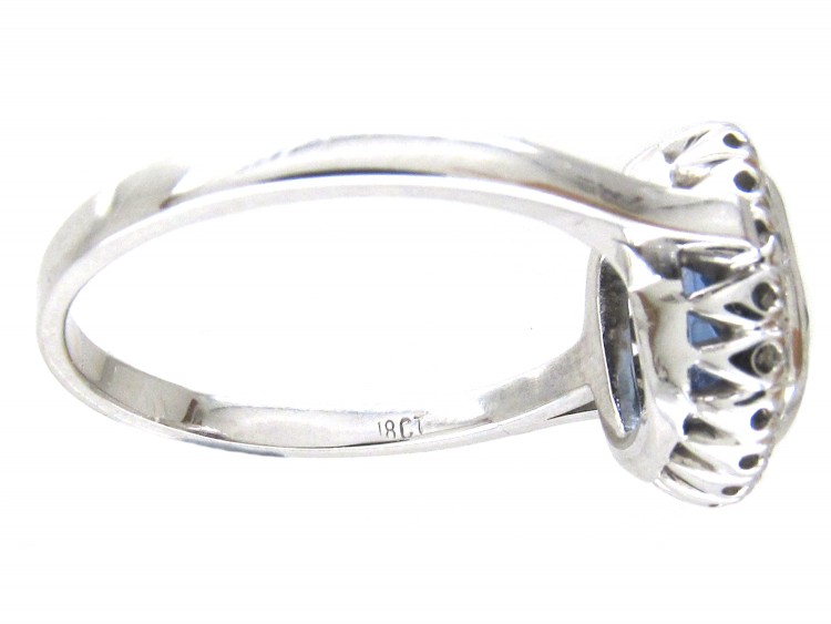 18ct White Gold Rectangular Ceylon Sapphire & Diamond Ring