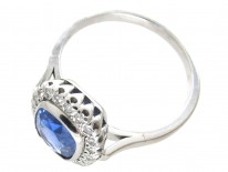 18ct White Gold Rectangular Ceylon Sapphire & Diamond Ring