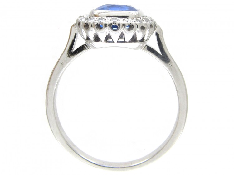 18ct White Gold Rectangular Ceylon Sapphire & Diamond Ring