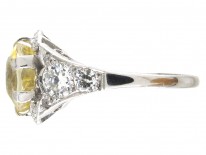 Yellow Sapphire & Diamond & Platinum Art Deco Ring