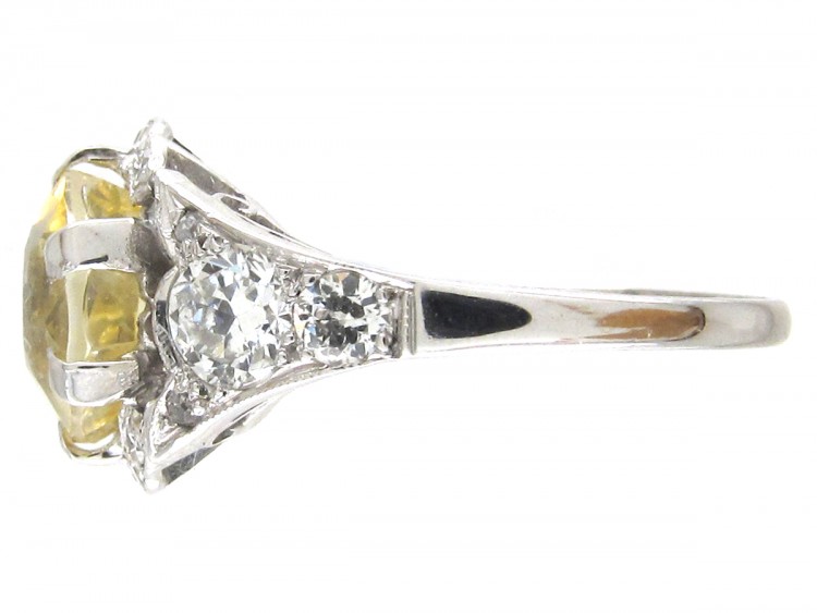 Yellow Sapphire & Diamond & Platinum Art Deco Ring
