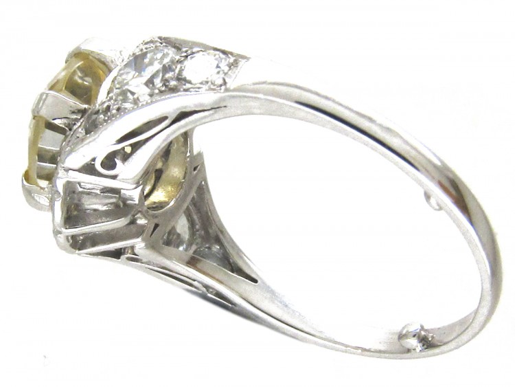 Yellow Sapphire & Diamond & Platinum Art Deco Ring