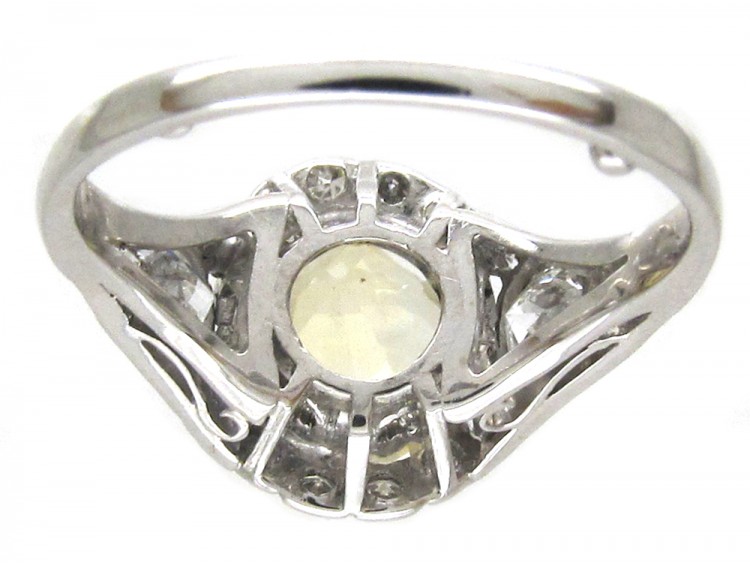 Yellow Sapphire & Diamond & Platinum Art Deco Ring
