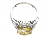 Yellow Sapphire & Diamond & Platinum Art Deco Ring