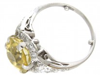 Yellow Sapphire & Diamond & Platinum Art Deco Ring