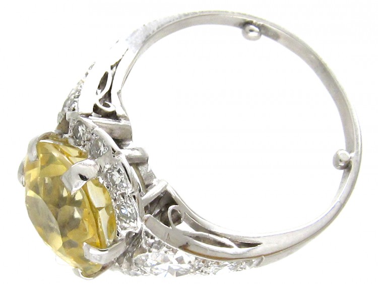 Yellow Sapphire & Diamond & Platinum Art Deco Ring