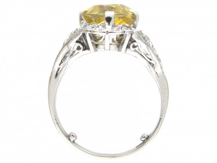 Yellow Sapphire & Diamond & Platinum Art Deco Ring