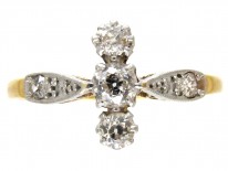 Edwardian Diamond Three Stone Ring with Diamond Shoulders