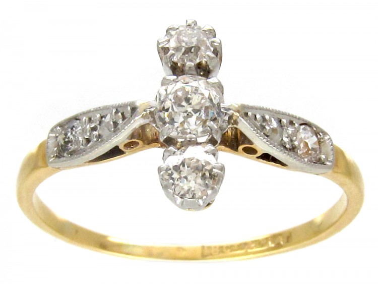 Edwardian Diamond Three Stone Ring with Diamond Shoulders