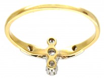 Edwardian Diamond Three Stone Ring with Diamond Shoulders