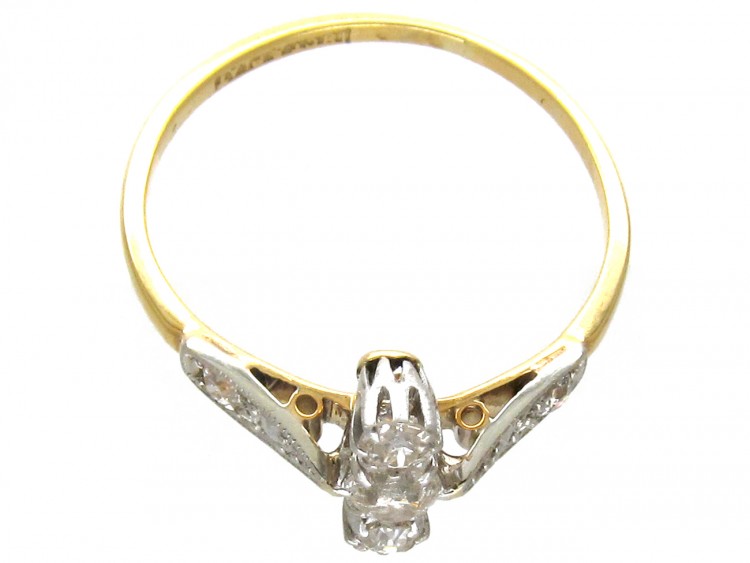 Edwardian Diamond Three Stone Ring with Diamond Shoulders