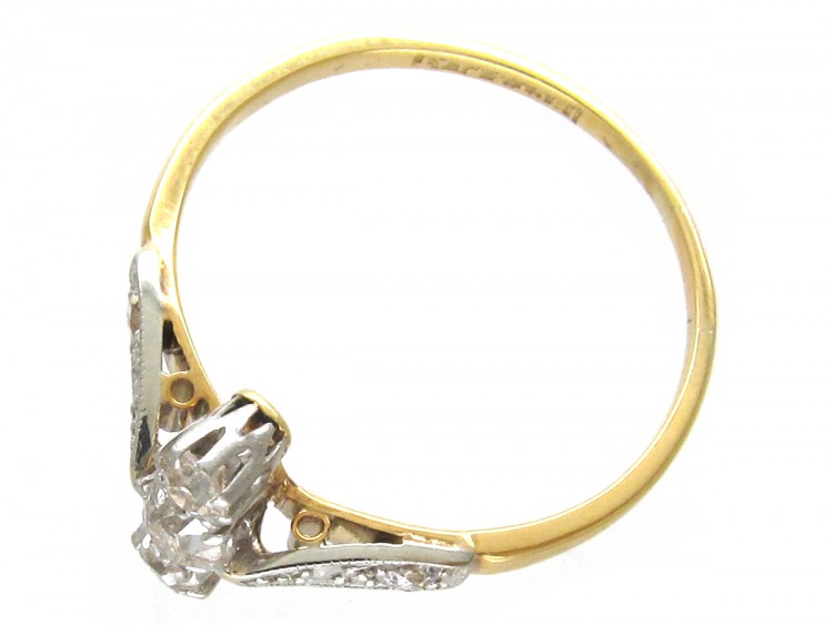 Edwardian Diamond Three Stone Ring with Diamond Shoulders