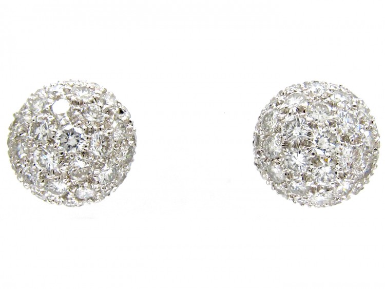 French 18ct White Gold Diamond Cluster Earrings