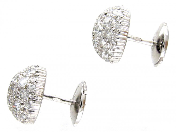 French 18ct White Gold Diamond Cluster Earrings