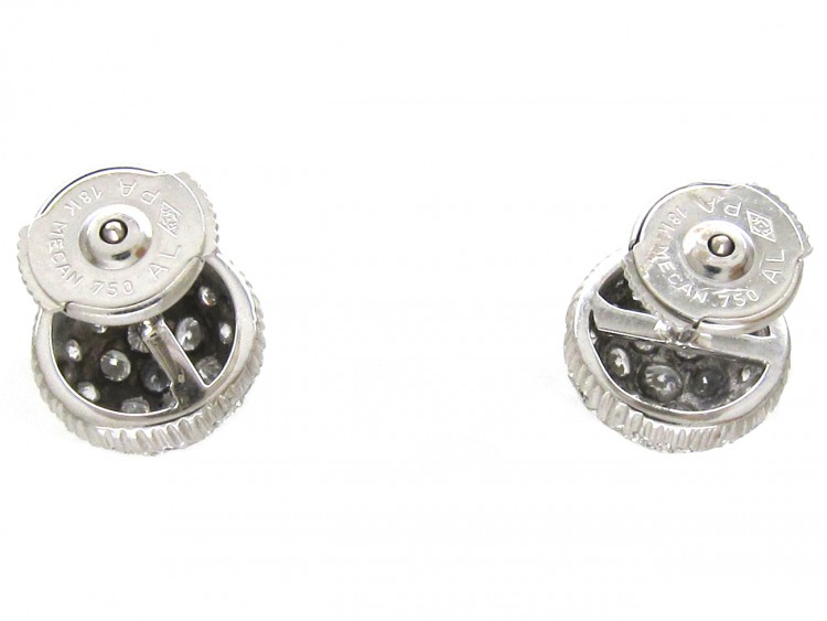 French 18ct White Gold Diamond Cluster Earrings