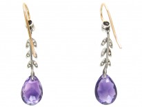 Edwardian Amethyst Natural Pearl & Diamond Drop Earrings