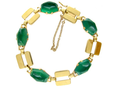Art Deco French 18ct Gold & Green Chalcedony Bracelet