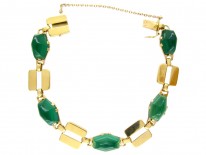 Art Deco French 18ct Gold & Green Chalcedony Bracelet