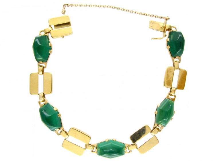 Art Deco French 18ct Gold & Green Chalcedony Bracelet