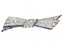 Art Deco Platinum, Diamond & Sapphire Bow Brooch