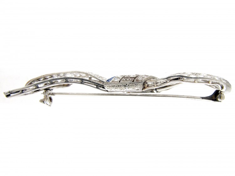 Art Deco Platinum, Diamond & Sapphire Bow Brooch