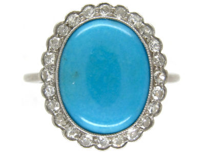 Edwardian Turquoise & Diamond Cluster Ring