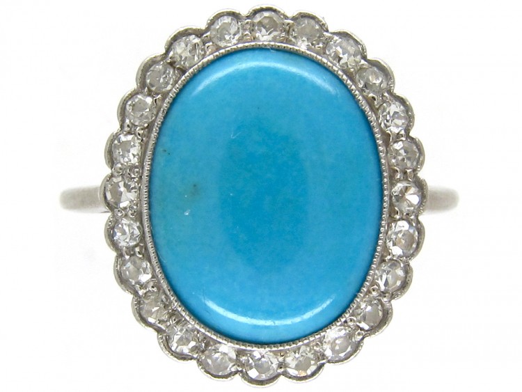 Edwardian Turquoise & Diamond Cluster Ring