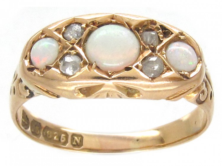 Victorian 15ct Gold Opal & Diamond Ring
