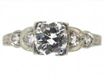 Art Deco Diamond Solitaire Ring with Diamond Shoulders