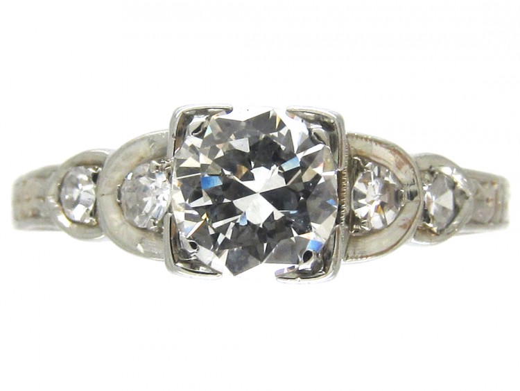 Art Deco Diamond Solitaire Ring with Diamond Shoulders