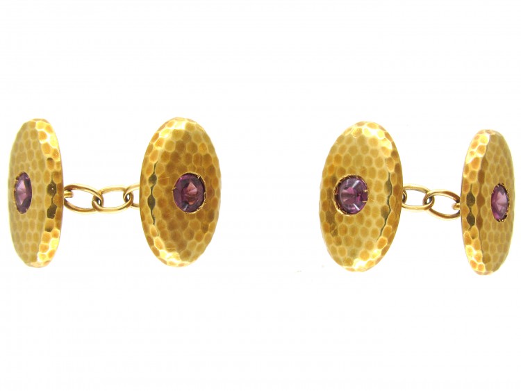 French 18ct Gold & Almandine Garnet Cufflinks