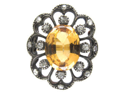 Large Precious Edwardian Topaz Diamond Cluster Ring