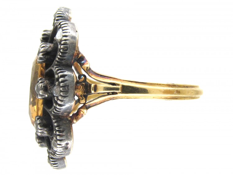 Large Precious Edwardian Topaz Diamond Cluster Ring