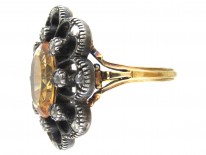 Large Precious Edwardian Topaz Diamond Cluster Ring