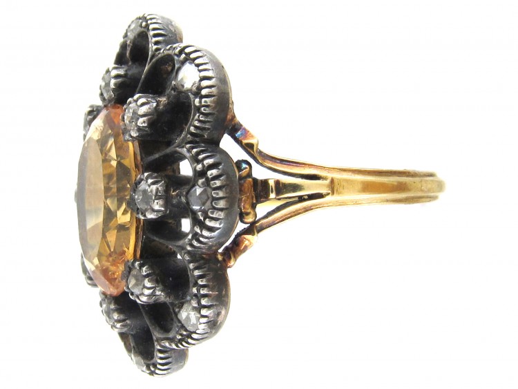 Large Precious Edwardian Topaz Diamond Cluster Ring