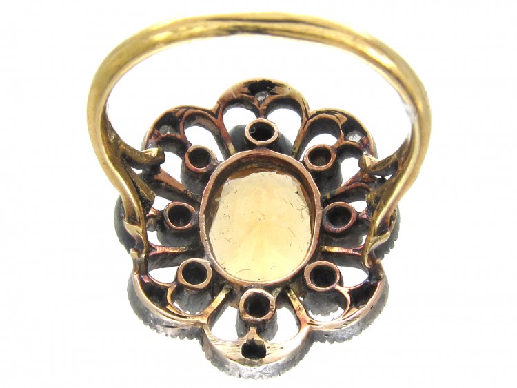 Large Precious Edwardian Topaz Diamond Cluster Ring
