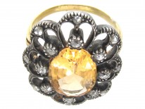 Large Precious Edwardian Topaz Diamond Cluster Ring